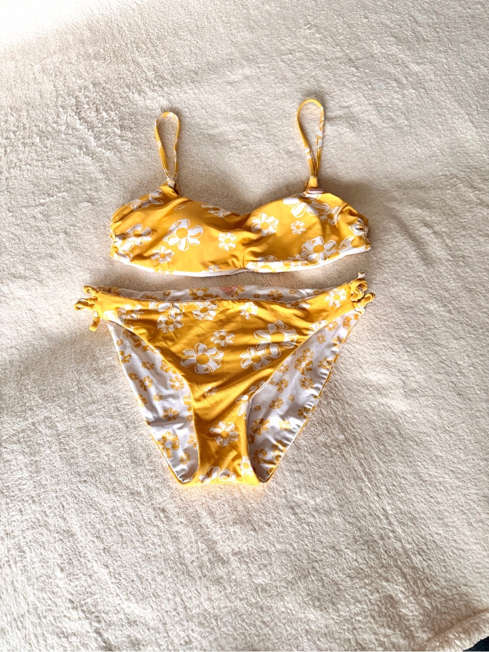 Roxy Reversible Yellow Floral Bikini Set Small Beach Swimwear